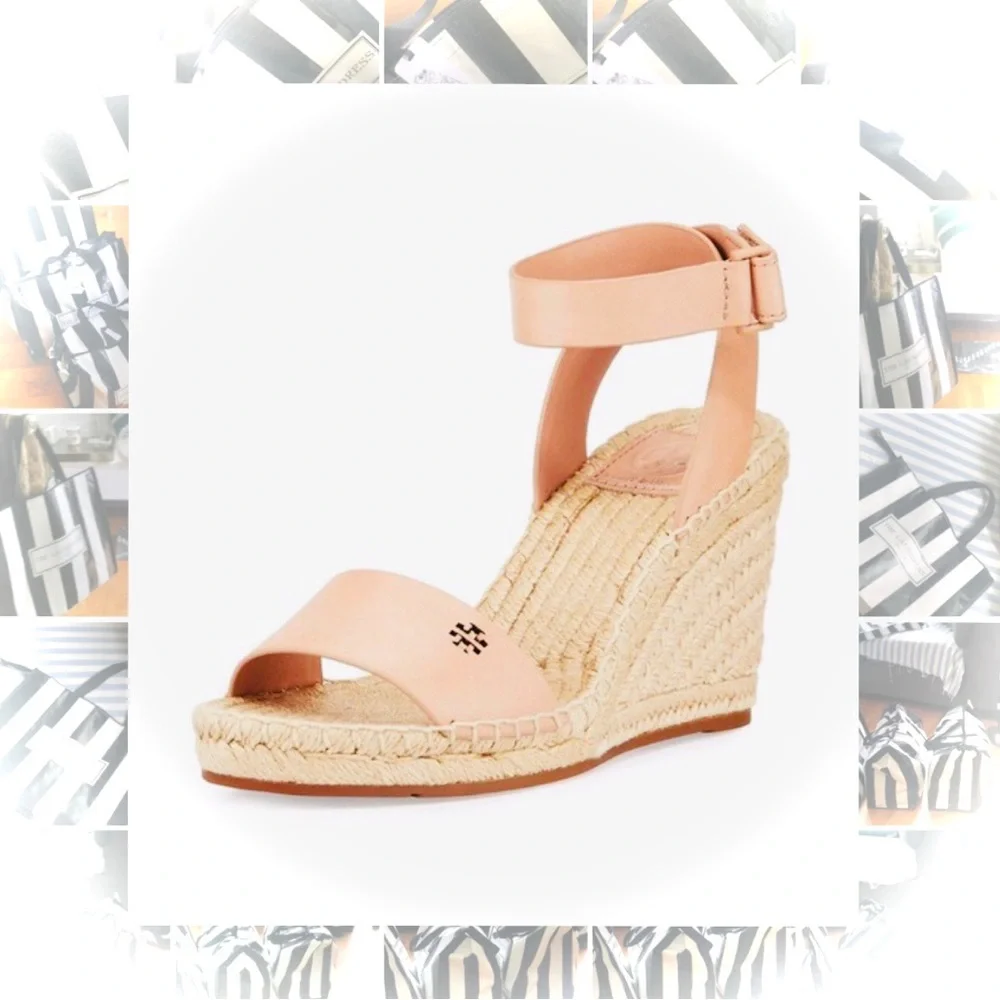 SOLD✨TORY BURCH | 8.5 / 9 | Bima Espadrille Leather Wedge Light Makeup 216 Nude - Picture 2 of 16